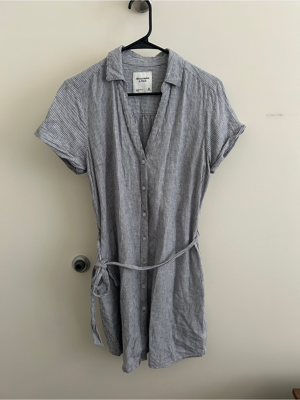 Abercrombie & Fitch Blue-Gray Striped Shirt Dress Linen Blend Belt